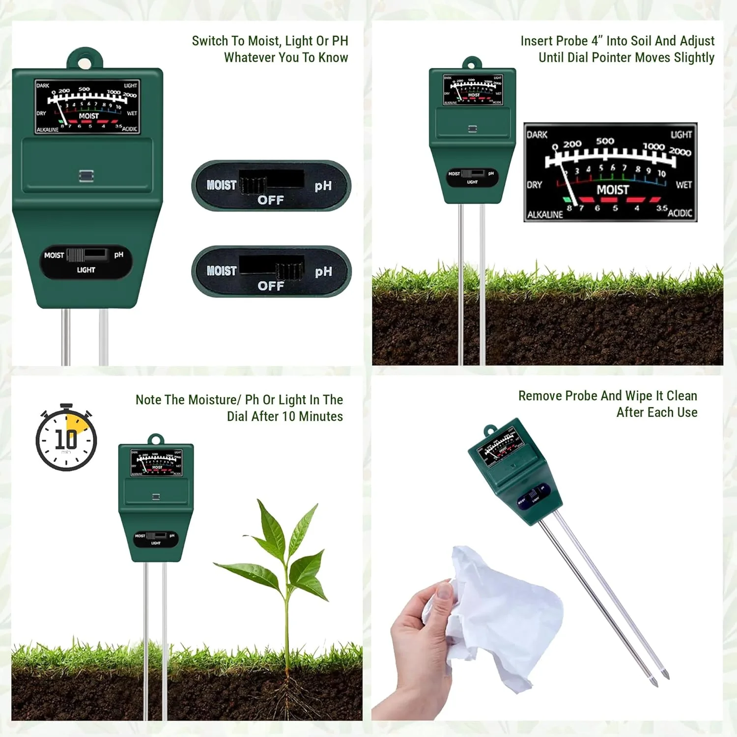 3-in-1 pH Meter for Soil Testing – With Moisture & Light Sensor Ideal for Home Gardening - Image 5
