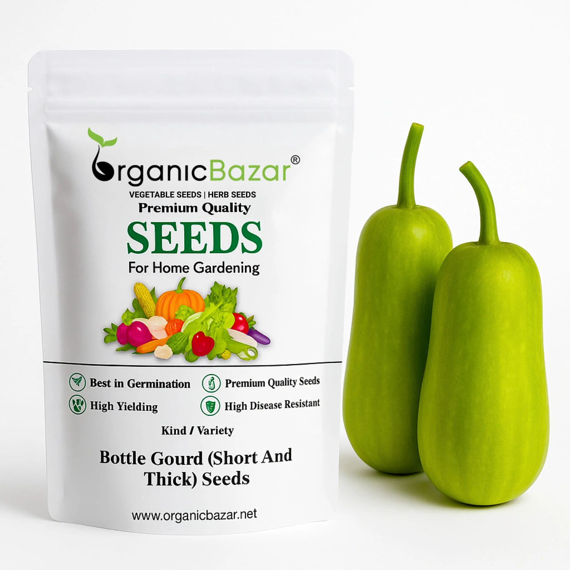 Bottle Gourd (Short And Thick) Seeds - 12 Seeds (Lauki/ Ghiya/ लौकी के बीज) Easy To grow, High Germination, High Yield,  Perfect Seeds for Terrace gardening