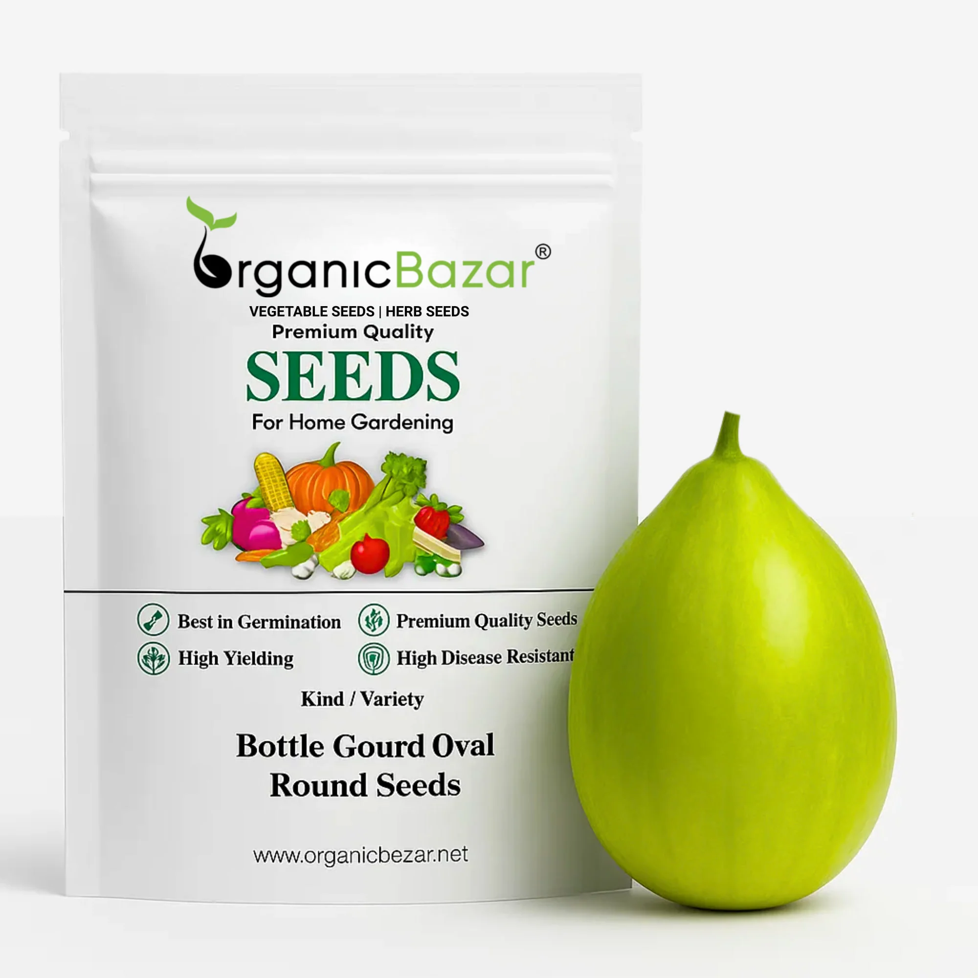 Bottle Gourd (Lauki / Ghiya) Oval Round Seeds - 12 Seeds (गोल लौकी के बीज) Easy To grow, High Germination, High Yield, Perfect Seeds for Terrace gardening