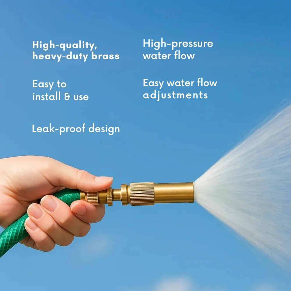Brass Water Spray Nozzle for 1/2" Hose Pipe – Adjustable Pressure Booster Gun for Car Wash, Gardening & Cleaning - Image 3