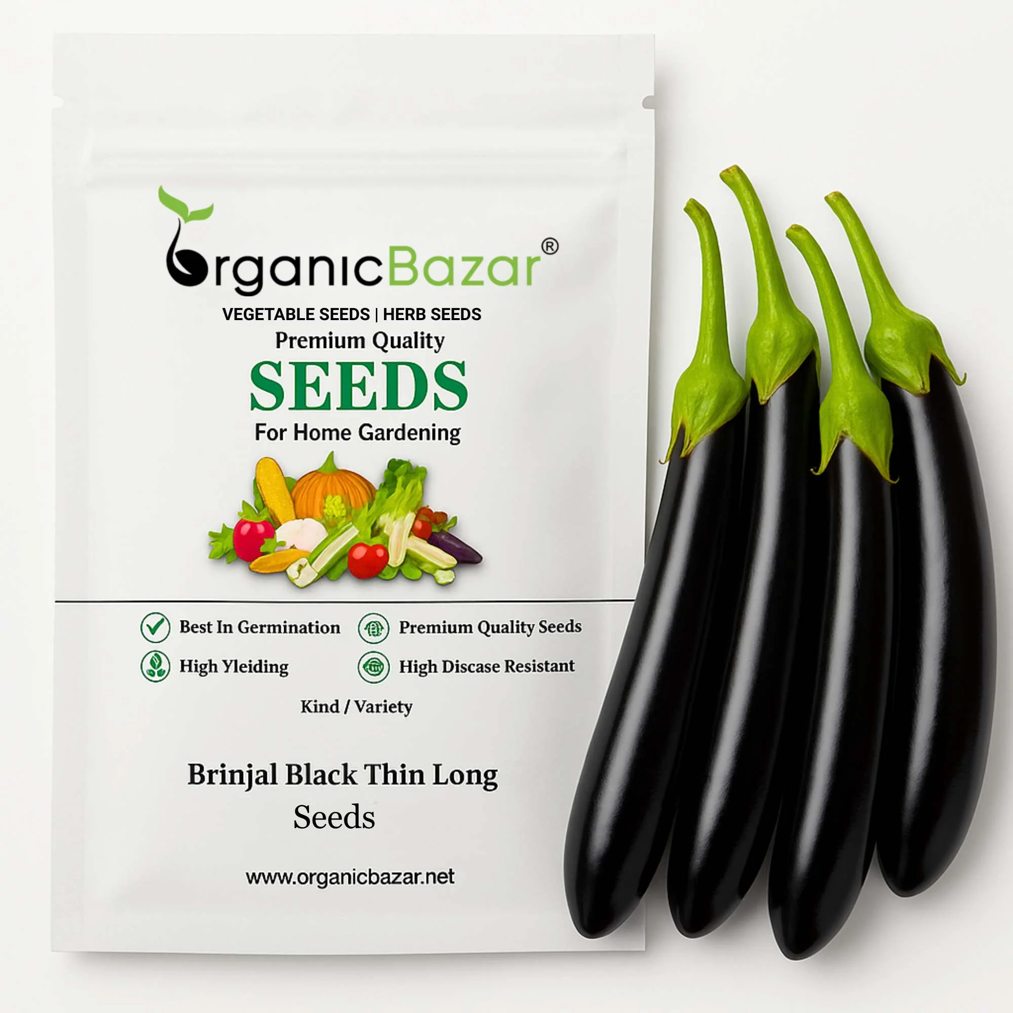 Brinjal Black Thin Long Seeds - (50 Seeds) High Germination/ High Yield / Ideal for Terrace/Kitchen Gardening (Baingan/eggplant/ बैंगन के बीज)