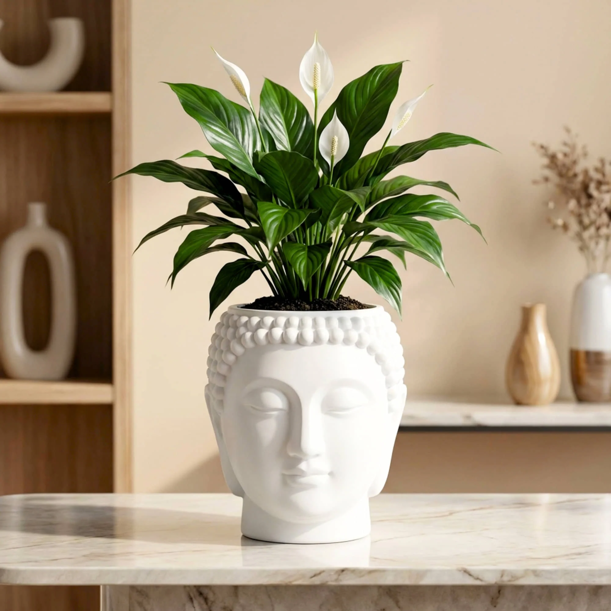Buddha Face Planter Plastic Pot (Pack of 1) – Luxury Geometric Designer Unique Plant Pots for Living Room, Bedroom, Office, Villa, & premium commercial interiors - Image 2