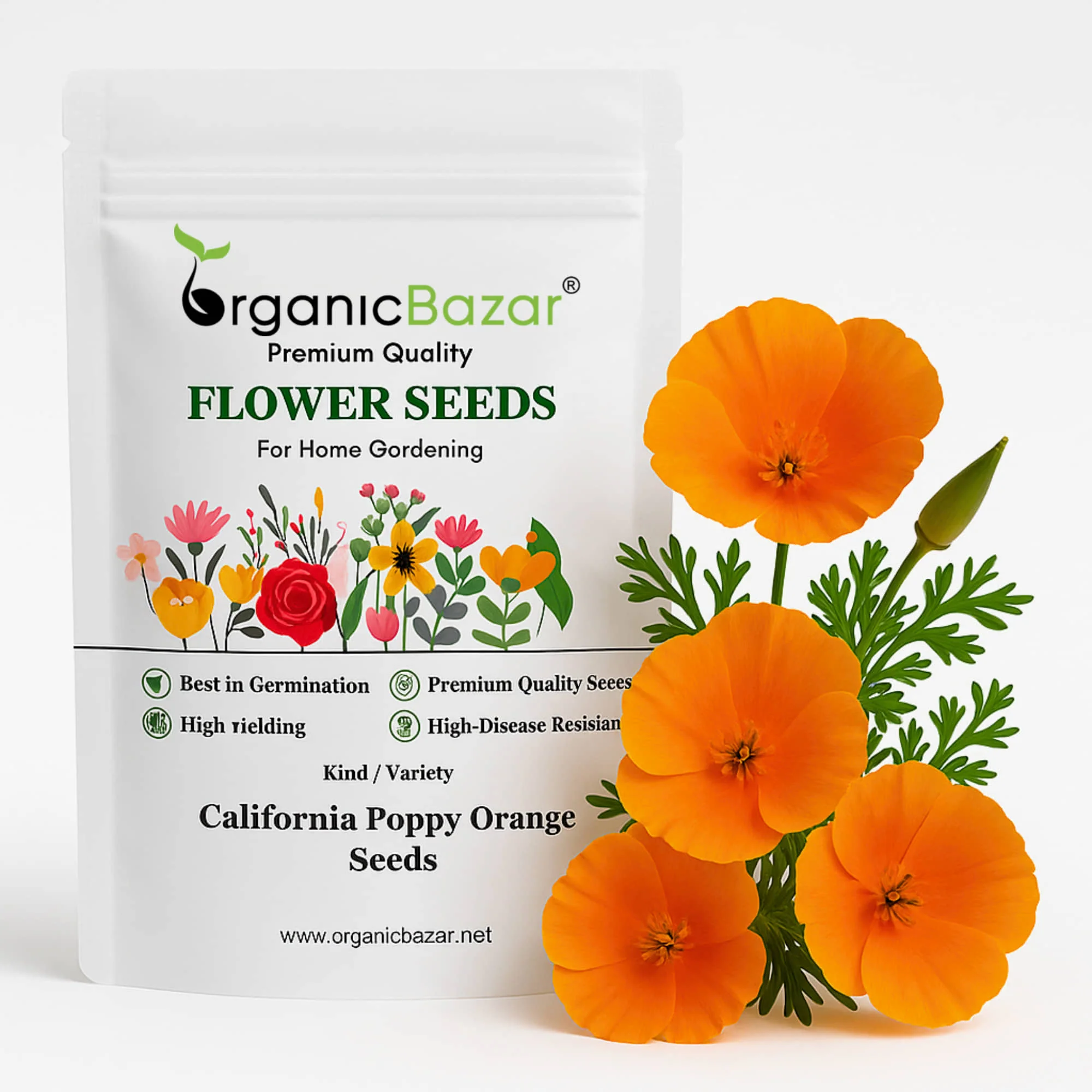 California Poppy Orange Seeds - 200 Seeds (Khus Khus/Posta/पोस्ता के फूल) High Germination/ Easy To grow/ Perfect for pots, balconies, or Terrace gardens