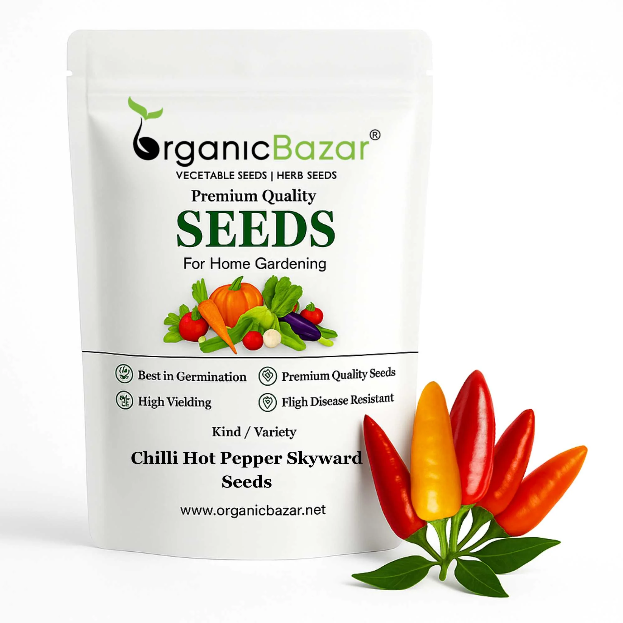 Chilli Hot Pepper Skyward Seeds - (50 Seeds) High Yield | High Germination | Best for Home Gardens (मिर्च के बीज)