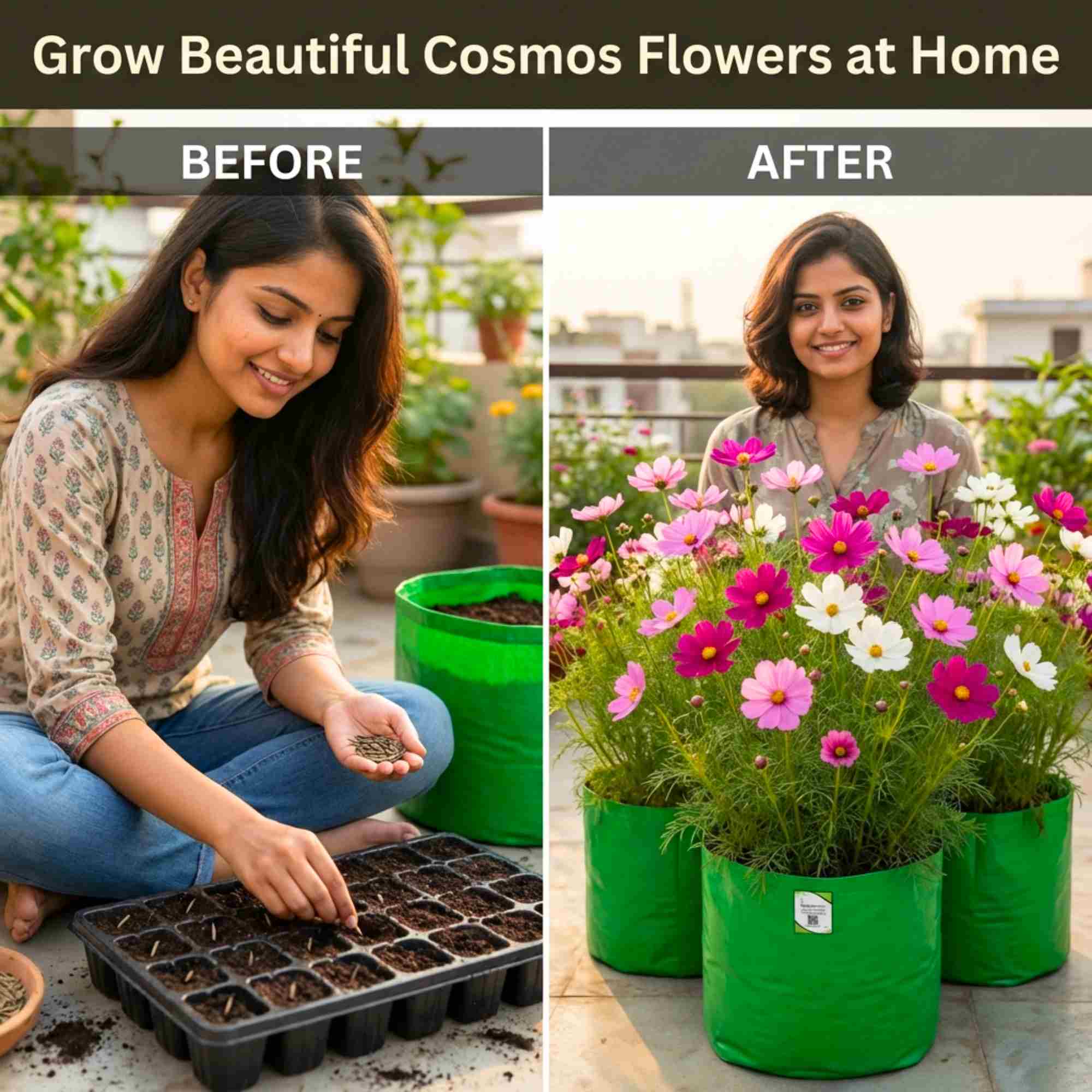 Cosmos Sensation Mixed Seeds (100 Seeds) Easy To Grow, High Germination,Perfect for pots, balconies, or Terrace gardens - Image 2