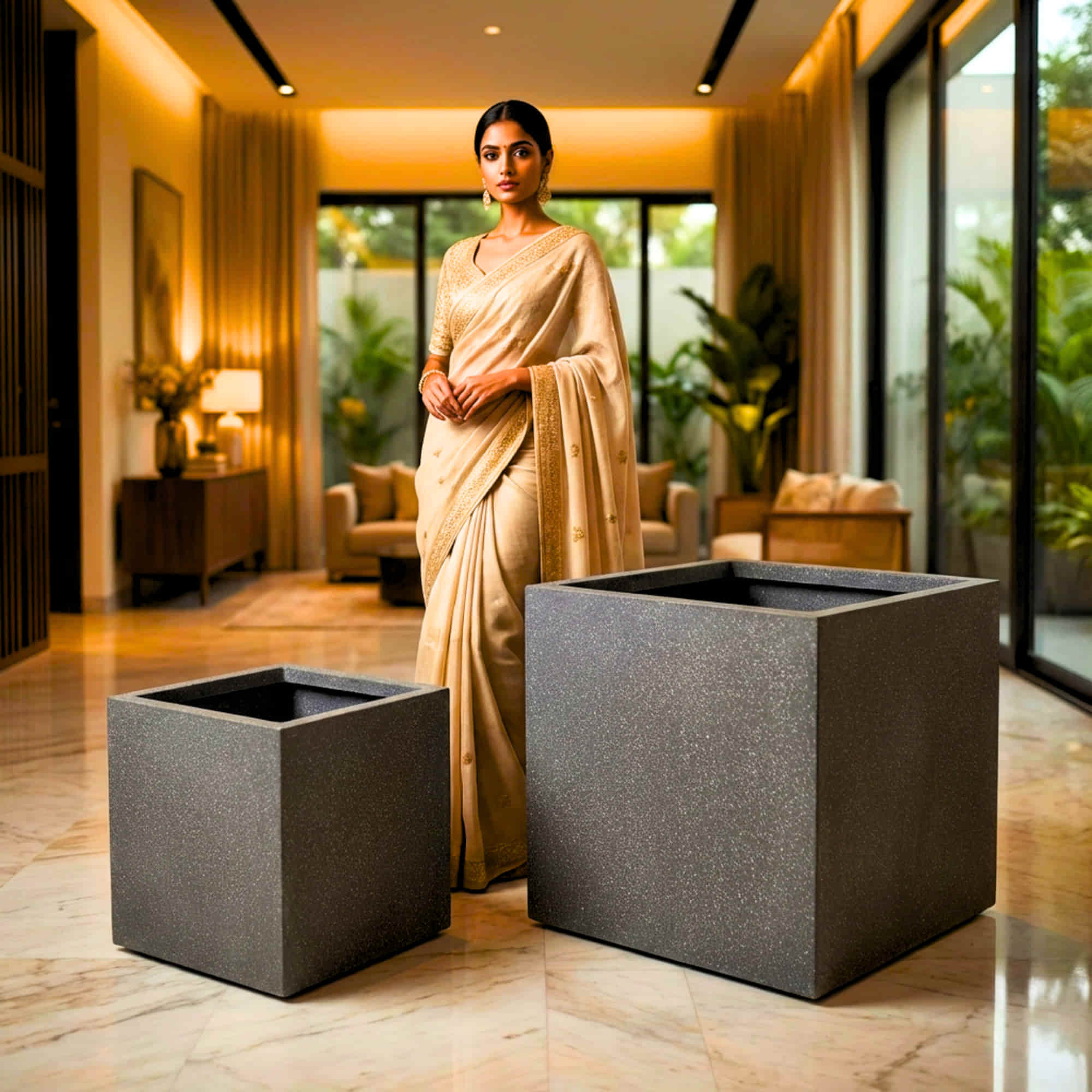 Cubicis Roto Moulded Square Luxury Planter Pot with 10+ Years Durability | Terrazzo Finish Roto Container | Durable, Lightweight & Weatherproof Pot for Garden, Balcony & Living Room - Image 2