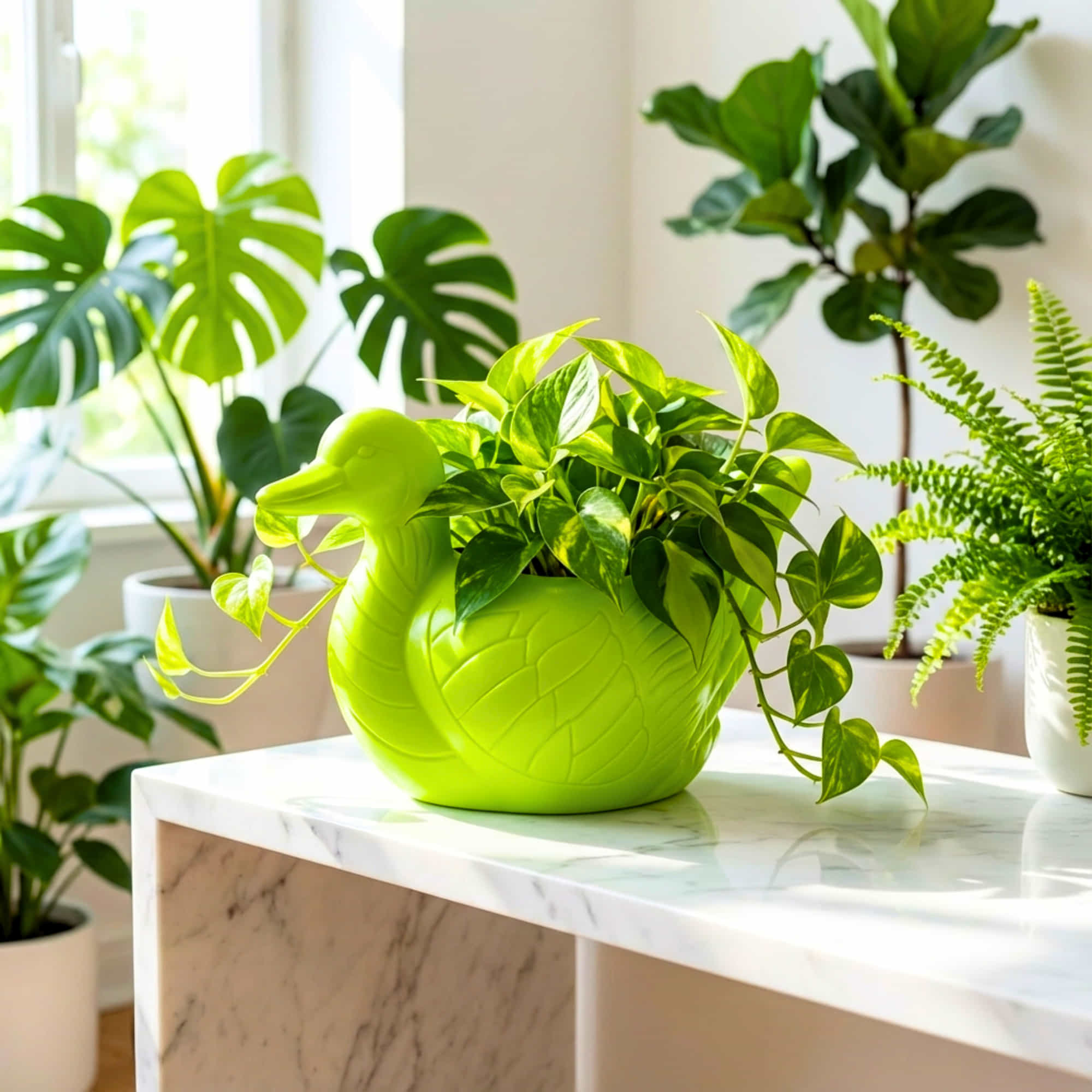 Duck Plastic Pot, Unique and Charming Decorative Planters, Ideal for Indoor and Outdoor Gardening or Gifting Purpose (Pack of 1, Lime Green) - Image 4