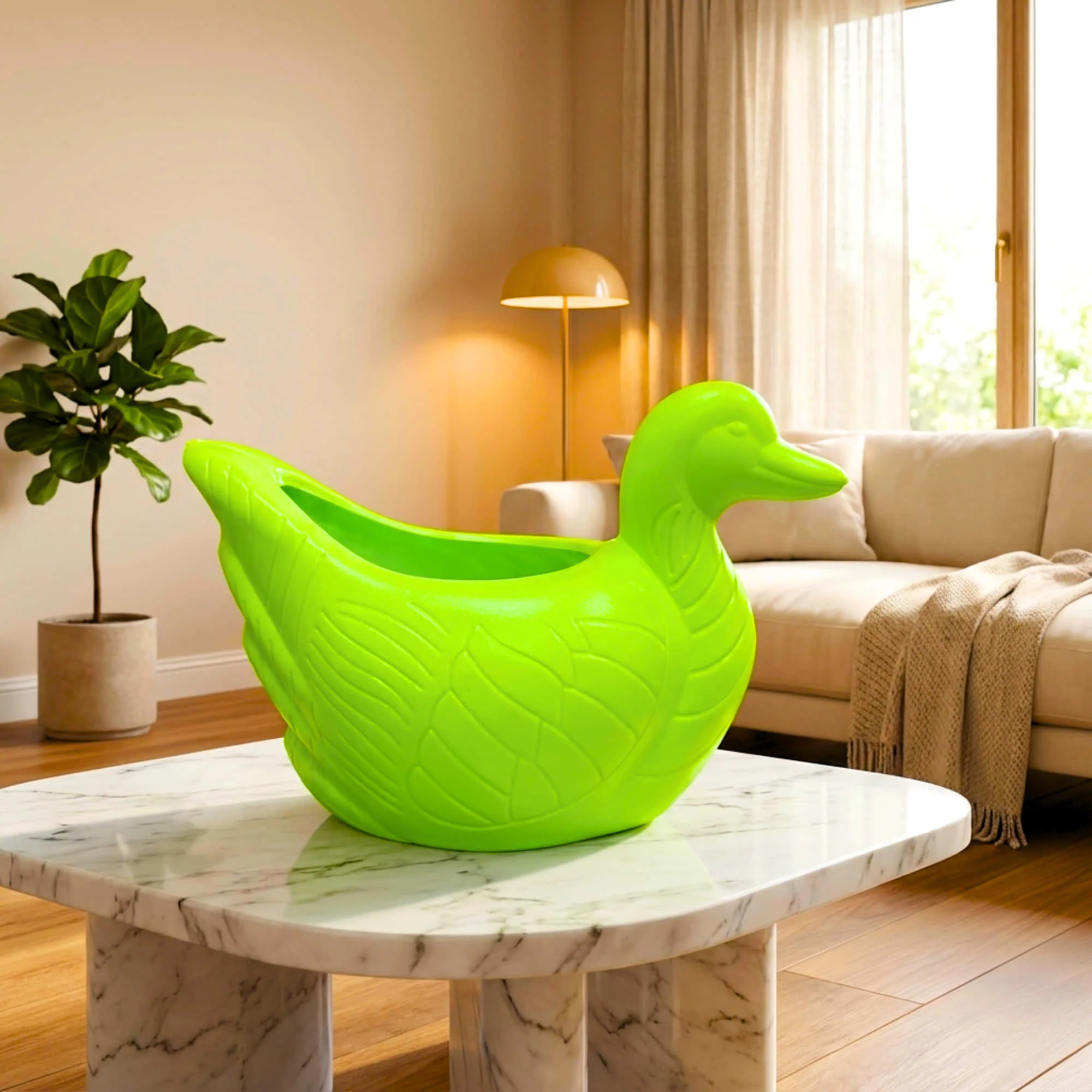 Duck Plastic Pot, Unique and Charming Decorative Planters, Ideal for Indoor and Outdoor Gardening or Gifting Purpose (Pack of 1, Lime Green) - Image 5
