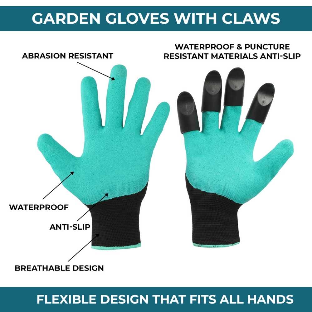 Garden Gloves with Claws for Digging & Planting (Unisex, Green) - Image 3