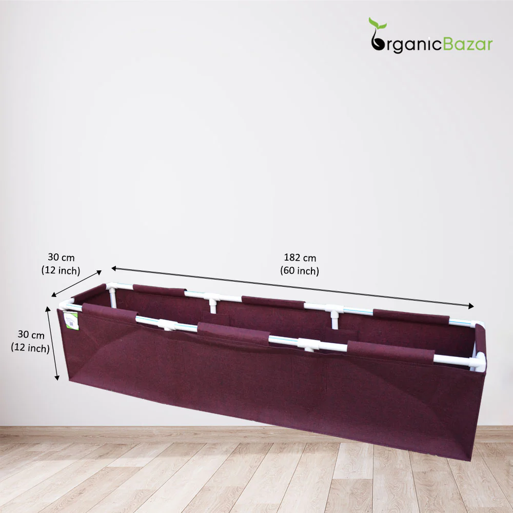 OrganicBazar 60x12x12 Geo Fabric rectangular Grow Bag With Supporting PVC Pipes for Terrace and Balcony Garden - Image 3