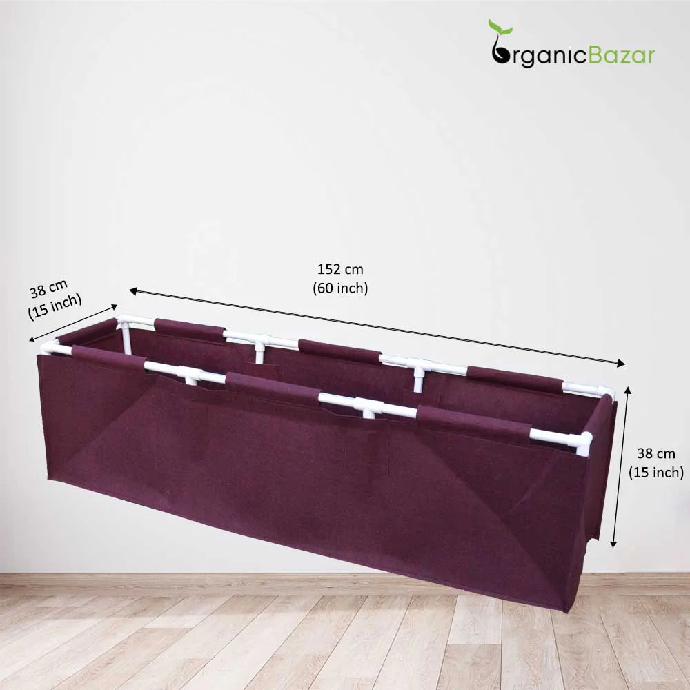OrganicBazar 60x15x15 Geo Fabric Rectangular Grow Bag With Supporting PVC Pipes for Terrace Garden, Premium Geo Fabric 450 GSM Raised Bed Planter - Image 3