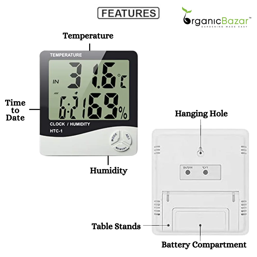 HTC-1 Digital Temperature Humidity Meter with clock Big LCD Display - Image 2