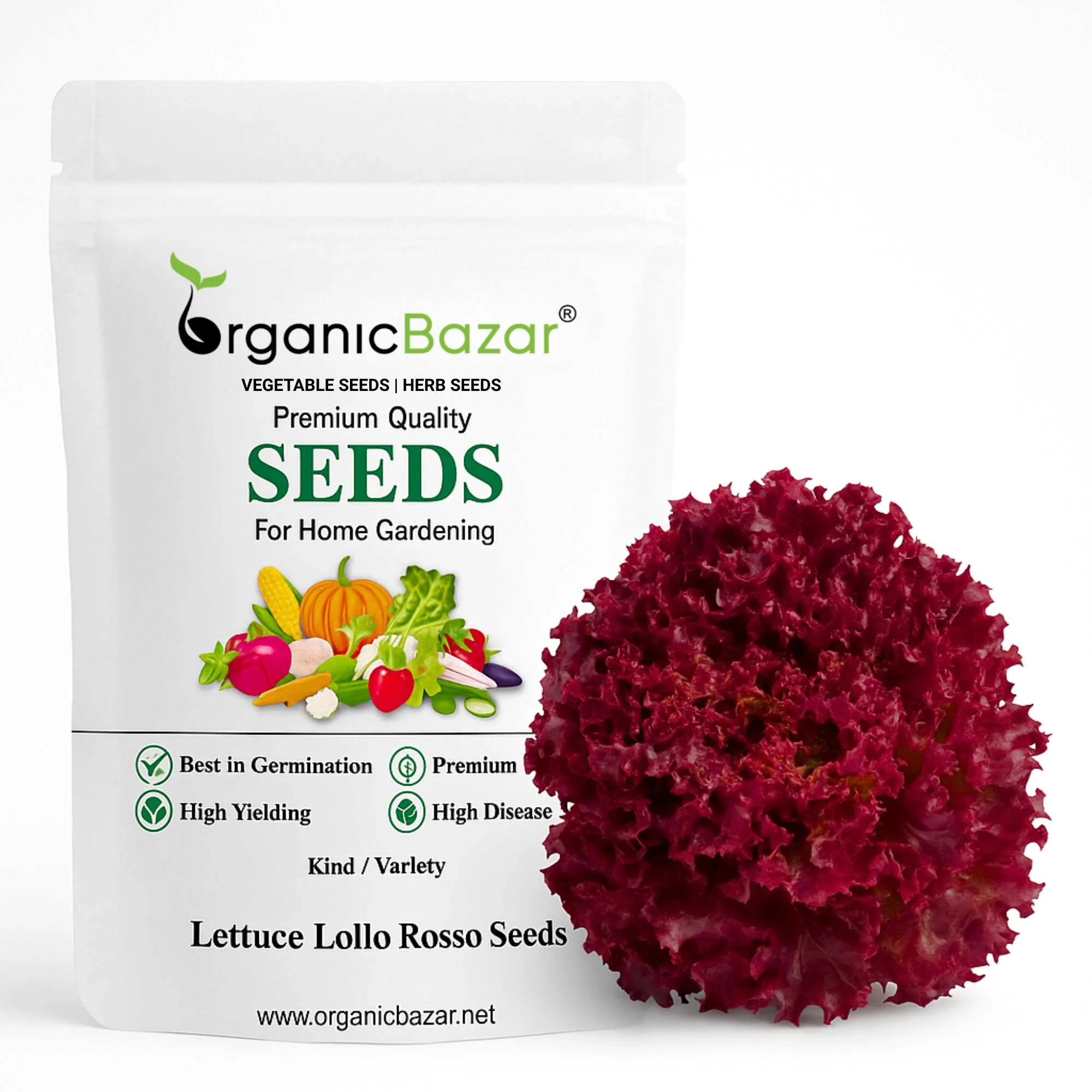 Lettuce Lollo Rosso Seeds (300 Seeds) Easy To Grow, High Germination, Leafy Vegetable Seeds for Balcony, Terrace Garden
