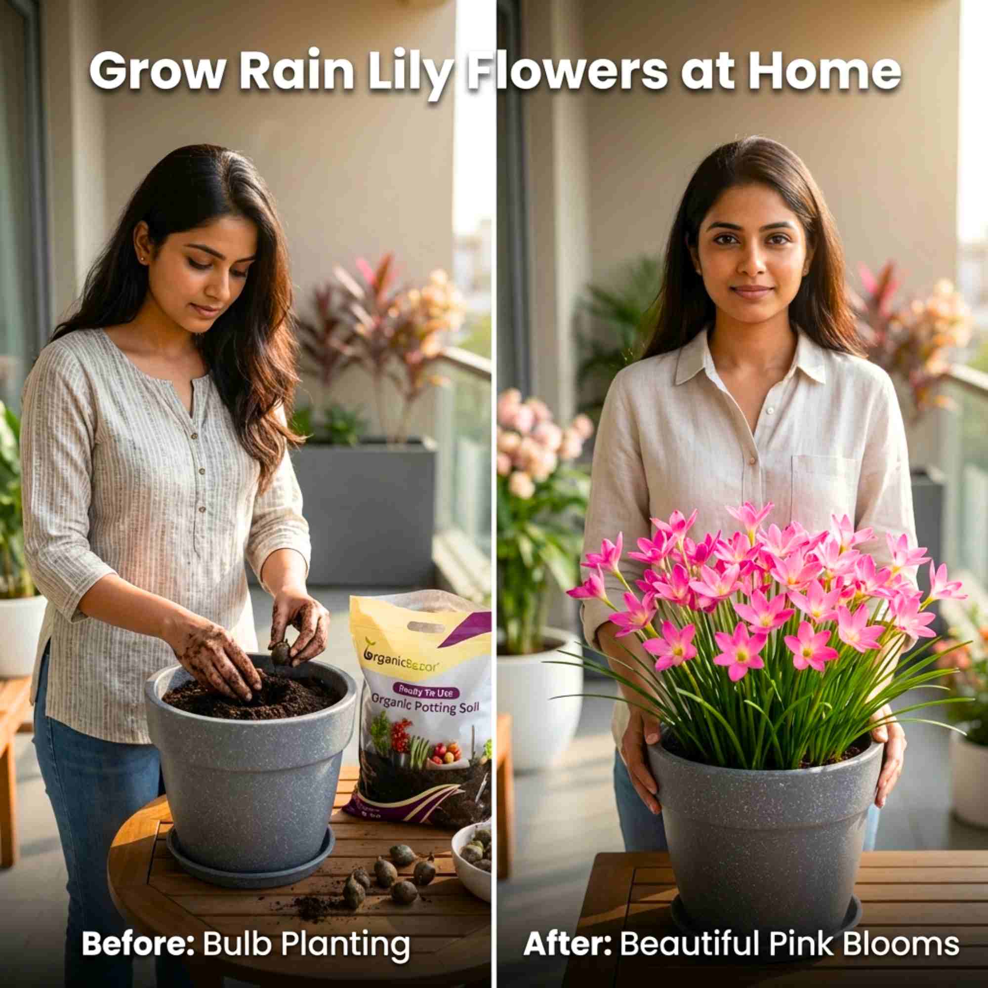 Rain Lily Pink Flower Bulbs (05N) Easy To grow Flower Bulbs For Terrace Gardening - Image 2