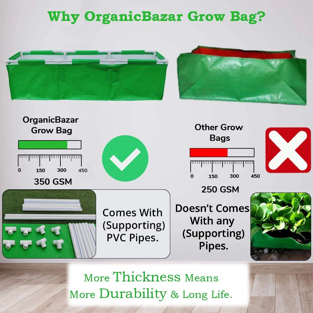 HDPE 60x12x12 Rectangle Grow Bag With Supporting Pvc Pipes Extra Thick Premium Quality Grow Bags - Image 5