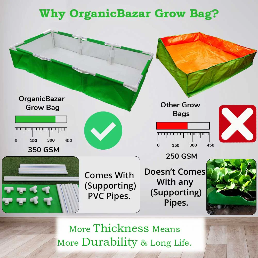 OrganicBazar 72x36x12 Rectangular Grow Bag With Supporting Pvc Pipes Frame, Premium HDPE Green Raised Bed - Image 8