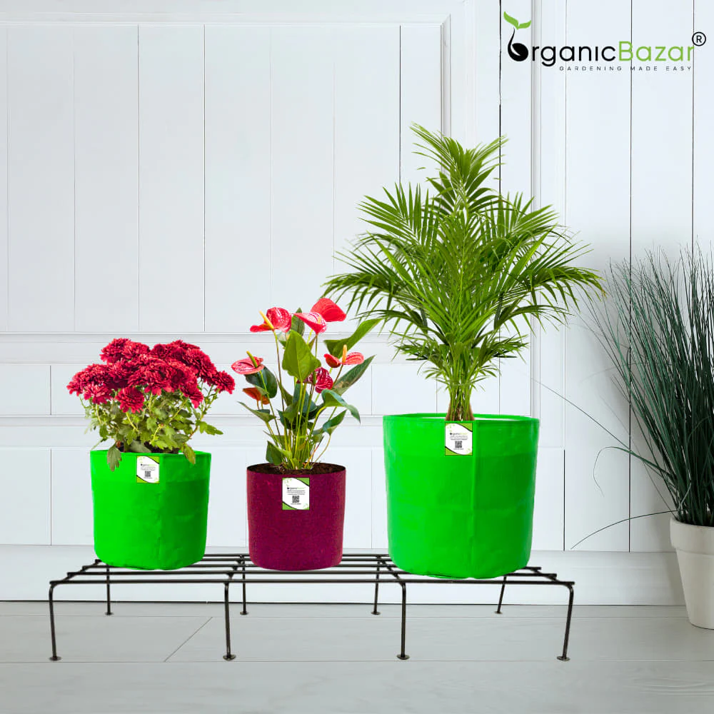 OrganicBazar Metal Plant Stand for Pots | Rust-Resistant Heavy-Duty Rectangular Flower Pot Stand for Garden Decor, Balcony & Indoor Use (Black) - Image 3