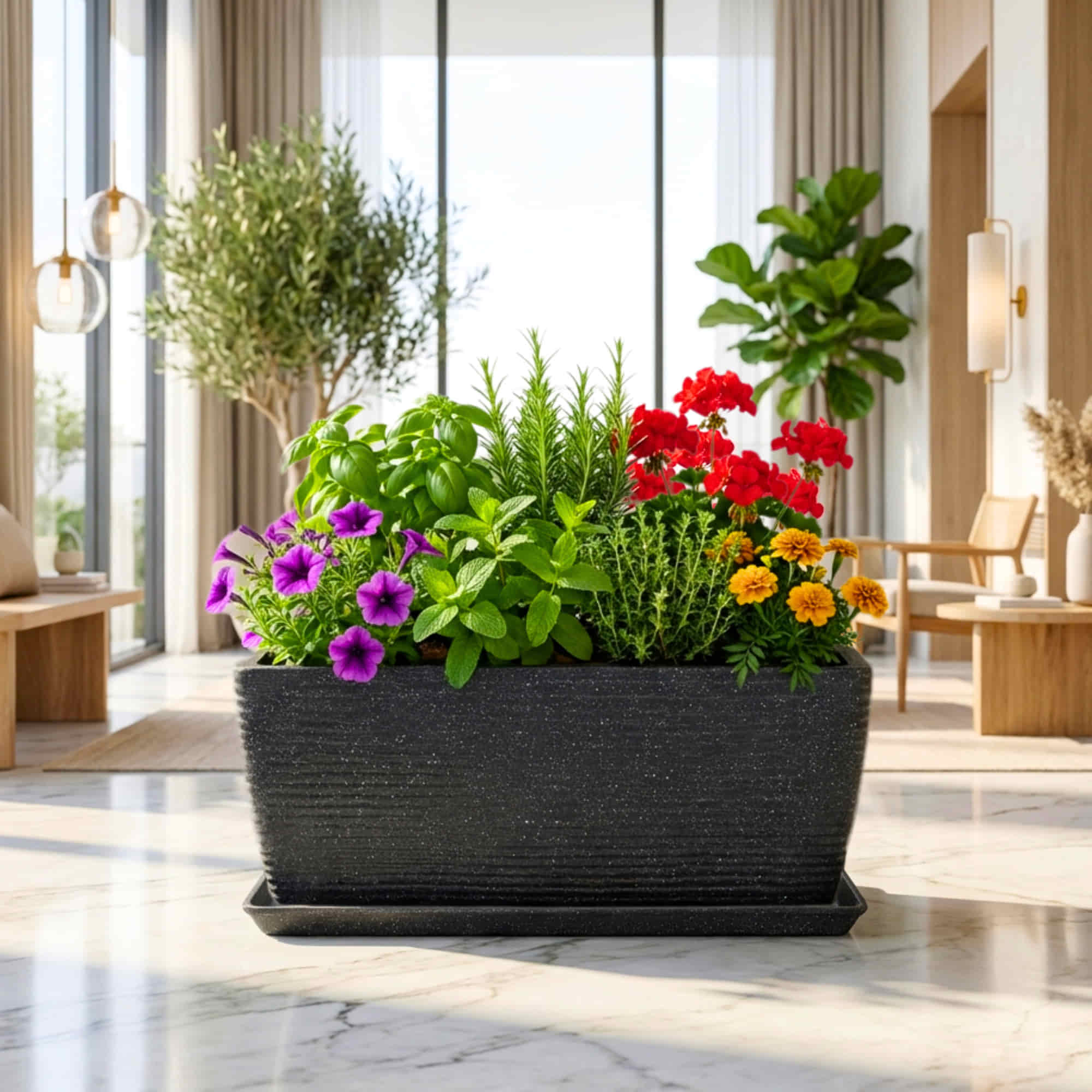 Roto Moulded Recta Planter Pot with Tray – Premium Balcony & Indoor Garden Planter - Image 5