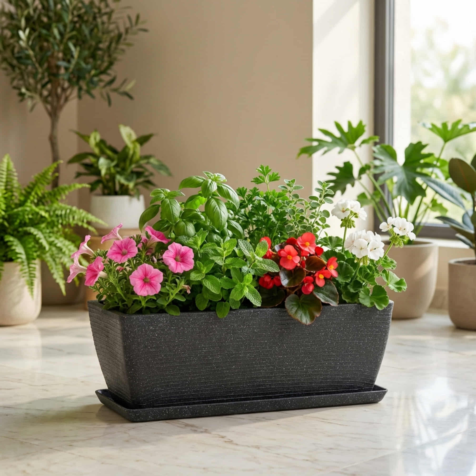 Roto Moulded Recta Planter Pot with Tray – Premium Balcony & Indoor Garden Planter - Image 6