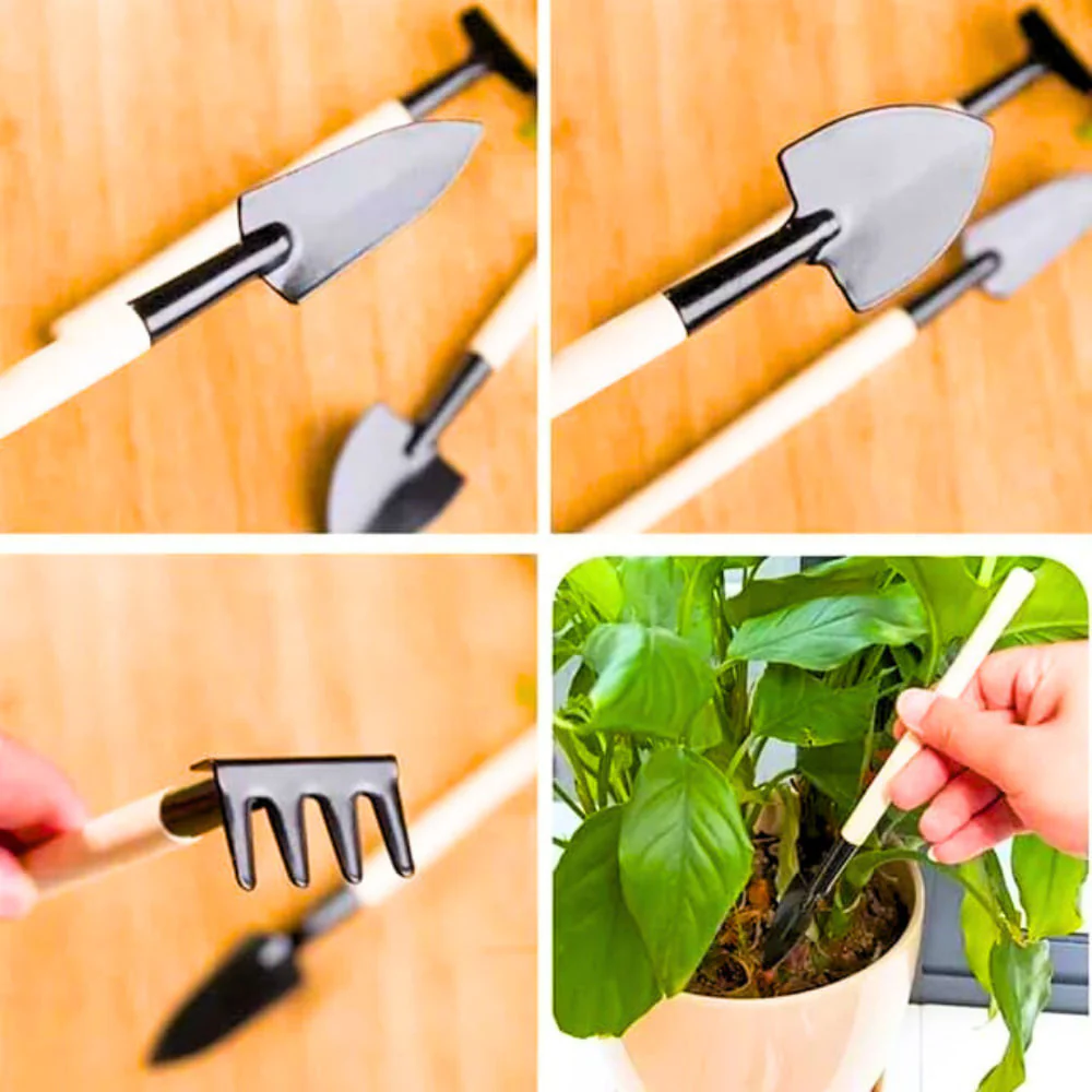 Toy Gardening Tools Kit with Wooden Handle, 3-Piece Mini Garden Tool Set for Kids & Beginners - Image 5