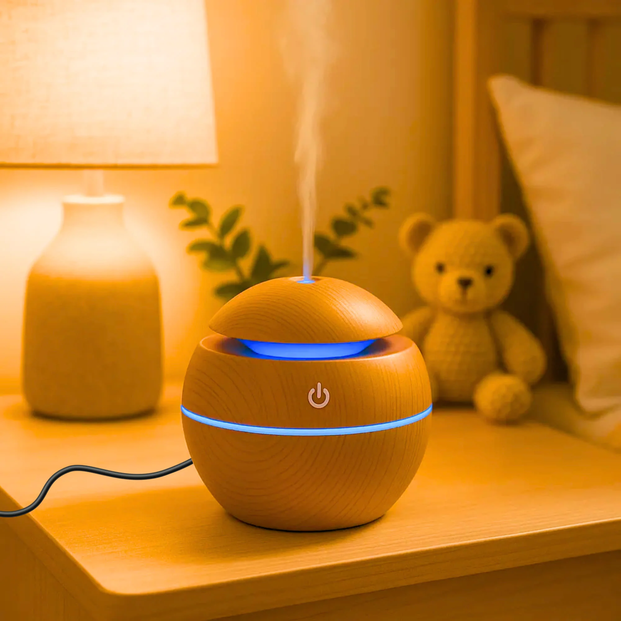 Wooden Color Cool Mist Humidifier cum Essential Oil Diffuser with Colorful Changing Lights for Indoor Garden, Car, Office, & Room (Light Brown, Pack of 1) - Image 3