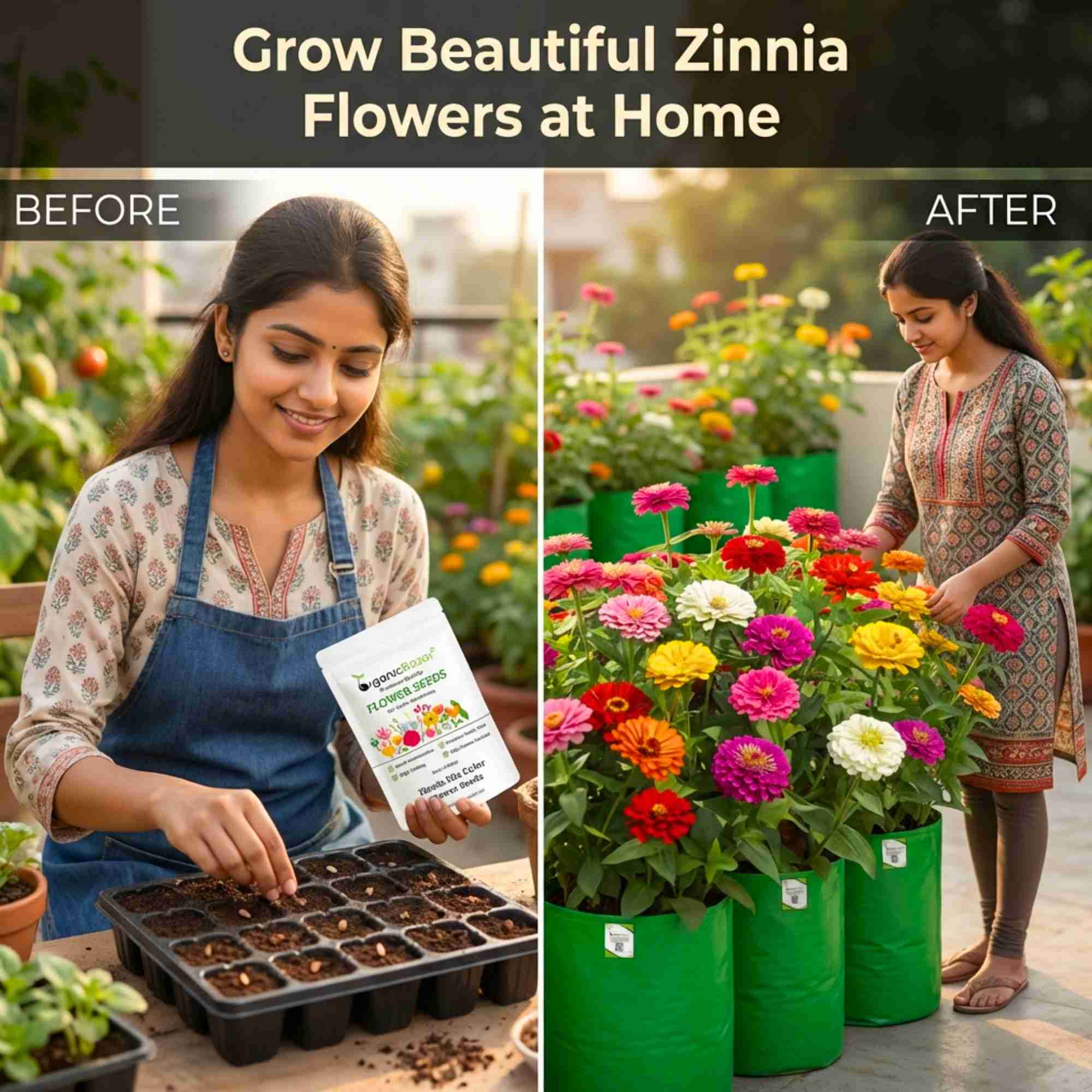 Zinnia Mix Color Flower Seeds (100 Seeds) High Germination/ Easy To grow/ Perfect for pots, balconies, or Terrace gardens - Image 3